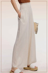 La Miel - Olivia Smocked Waist High Waist Pants With Side Pockets