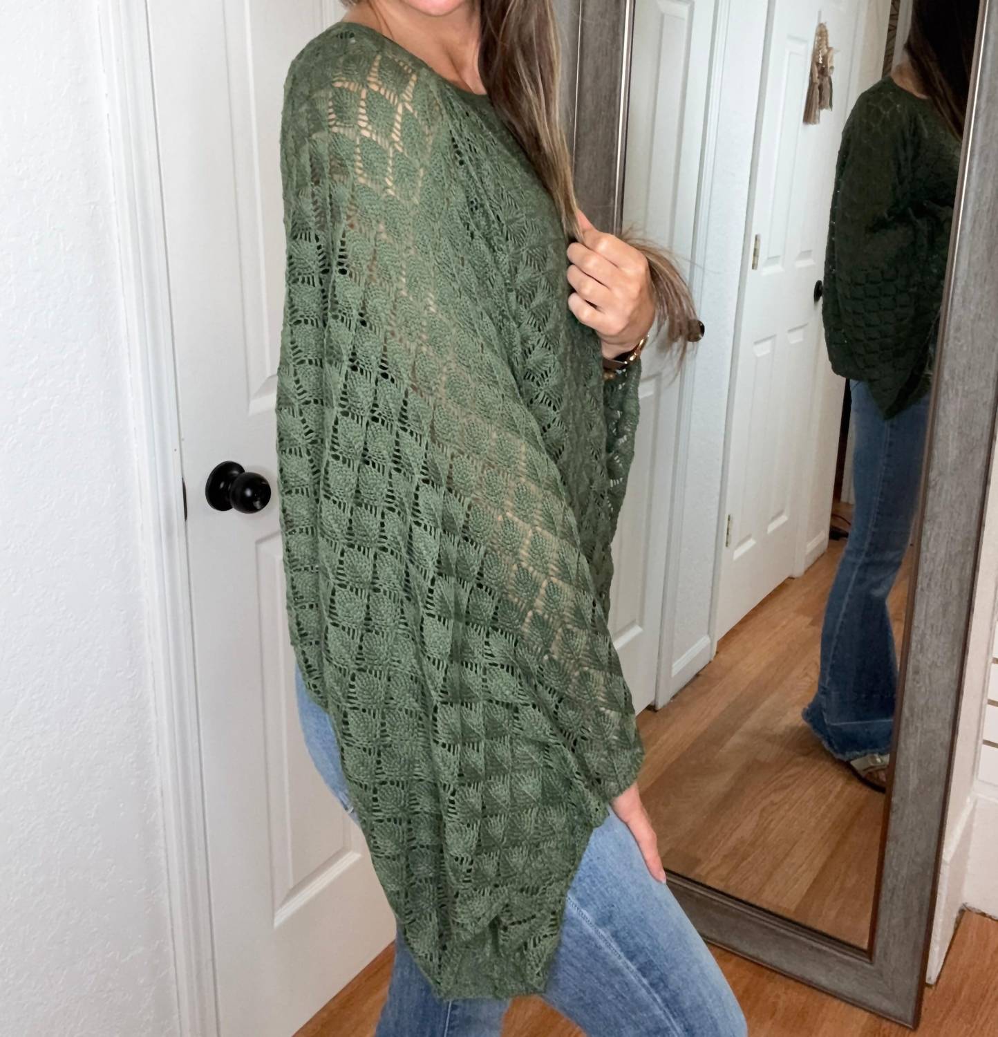 BLAKELEY Free Spirit Bell Sleeve Top in olive - women's shirt - alternate view