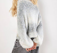 APRICOT Tinsel Fleck V Neck Fisherman Sweater in grey - women's sweater - detail view