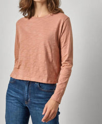Lilla P Long Sleeve Cropped Boyfriend Tee in carob - women's long sleeve top