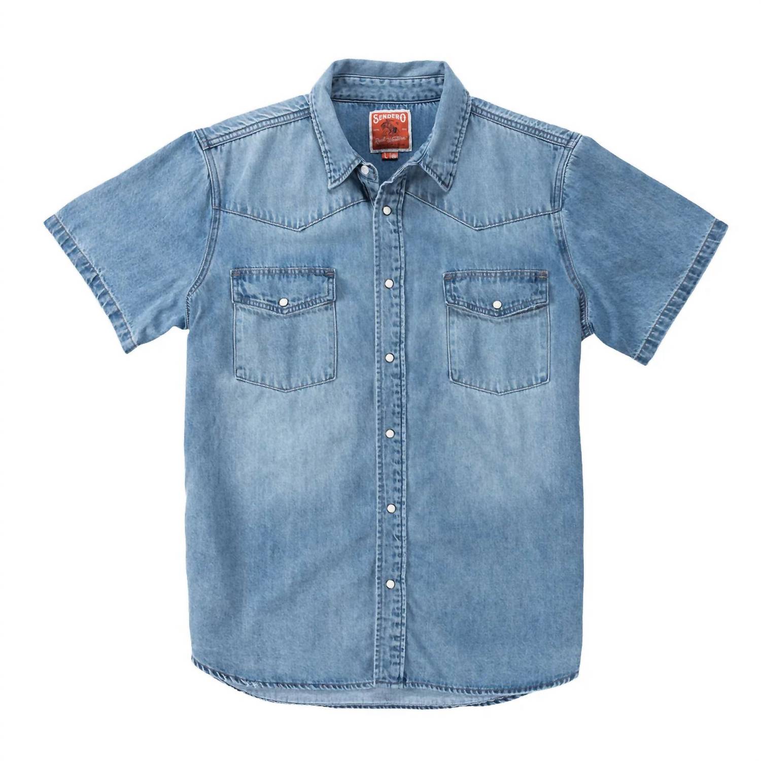 Sendero Provisions Co. Wyatt Pearl Snap Short Sleeve Shirt in vintage denim - men's t-shirt - view 4