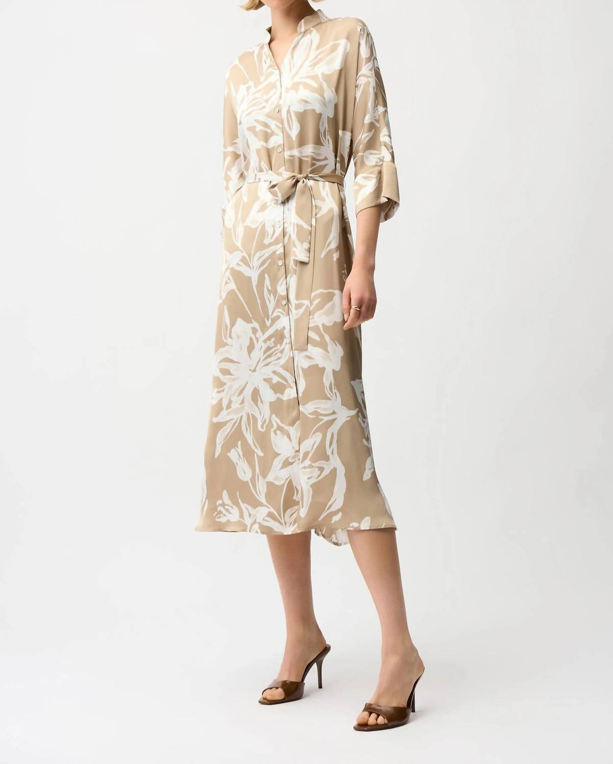 Joseph Ribkoff - Satin Floral Midi Shirt Dress