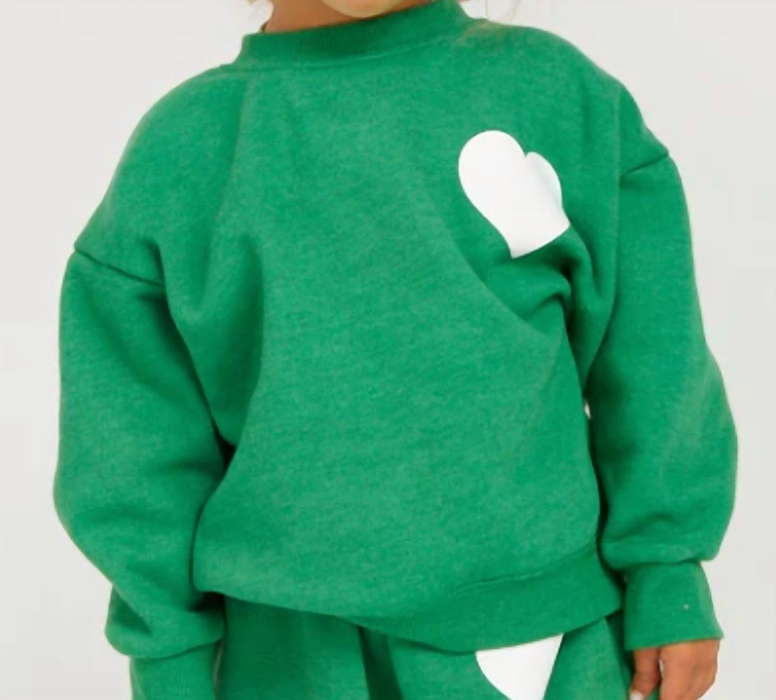 SPRWMN Kids Heart Sweatshirt in kelly green - kids' shirt - detail view
