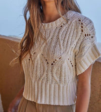 By Together - Knit Sweater Crochet Round Neck Short Sleeve Top