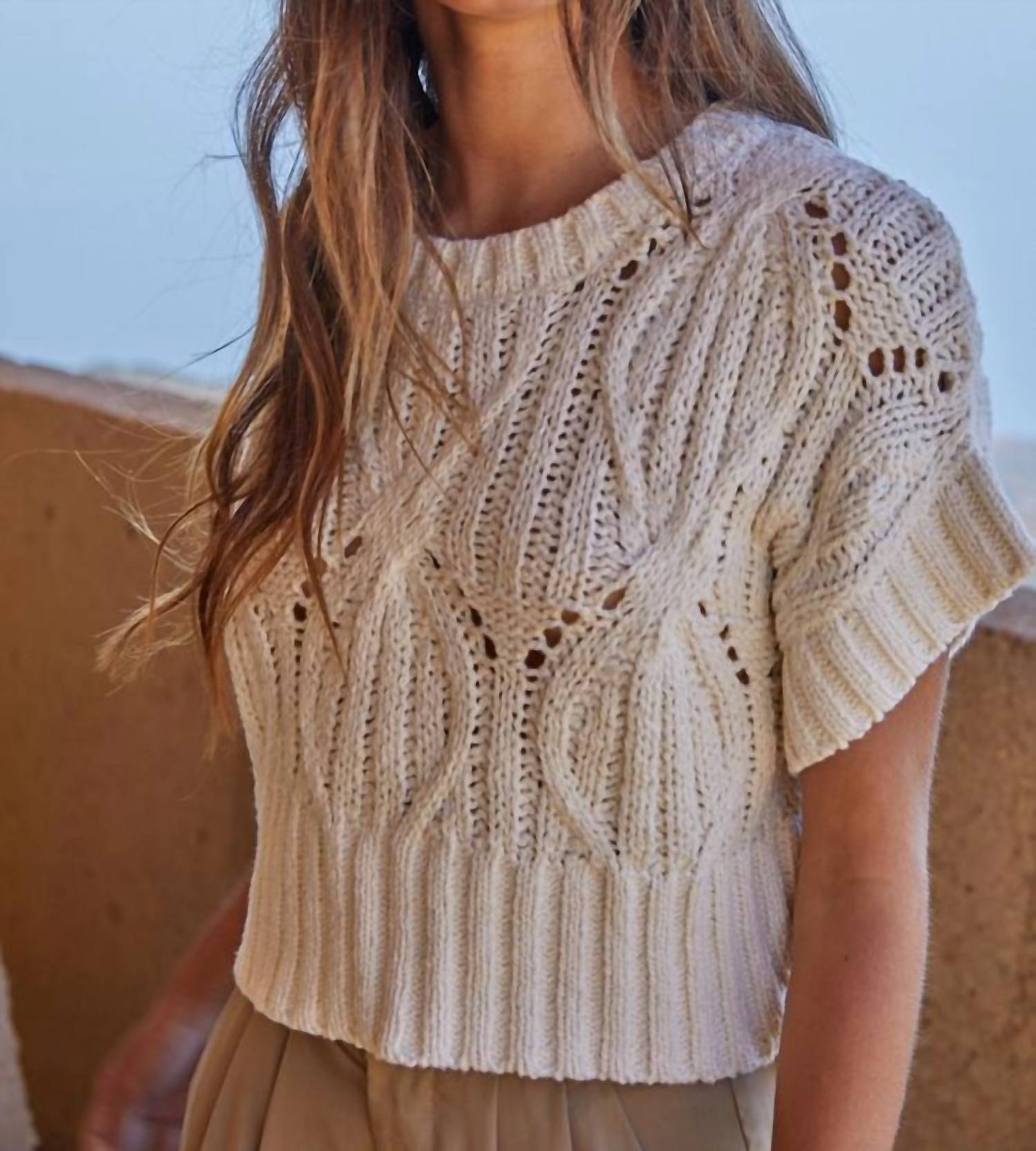By Together - Knit Sweater Crochet Round Neck Short Sleeve Top