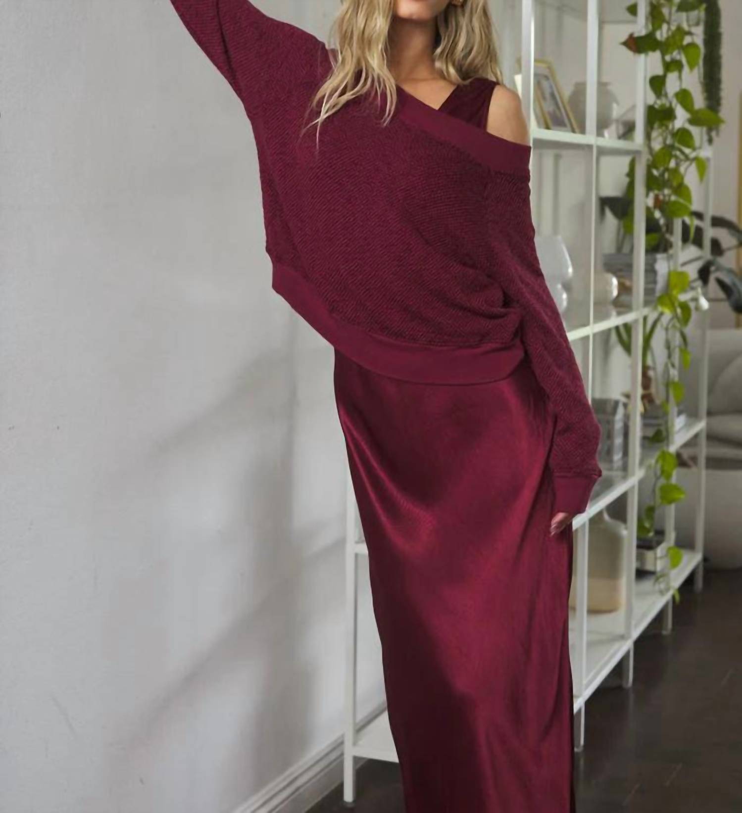 LAmade Carol Off The Shoulder Pullover in merlot - women's sweater - alternate view