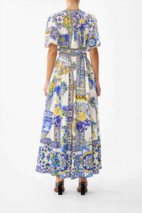 Camilla - Flutter Sleeves Shaped Waistband Maxi Dress