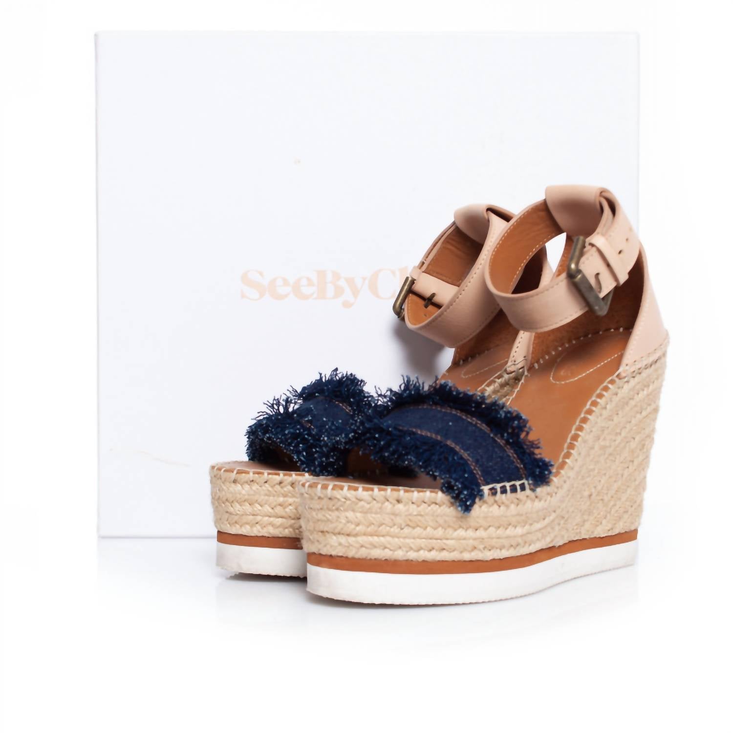 See by Chloe Women's Raw Edge Trim Espadrille Wedge Sandal in beige blue - women's sandal - view 4