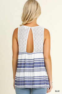 Umgee - Lace & Striped Babydoll Tank Top