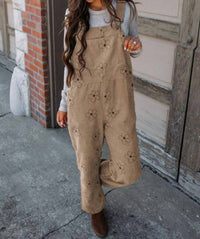 Umorger Flower Print Orduroy Overalls in khaki - women's jeans - view 4