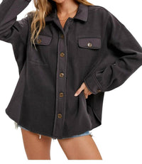 BluIvy Brushed Terry Shacket in charcoal - women's jacket