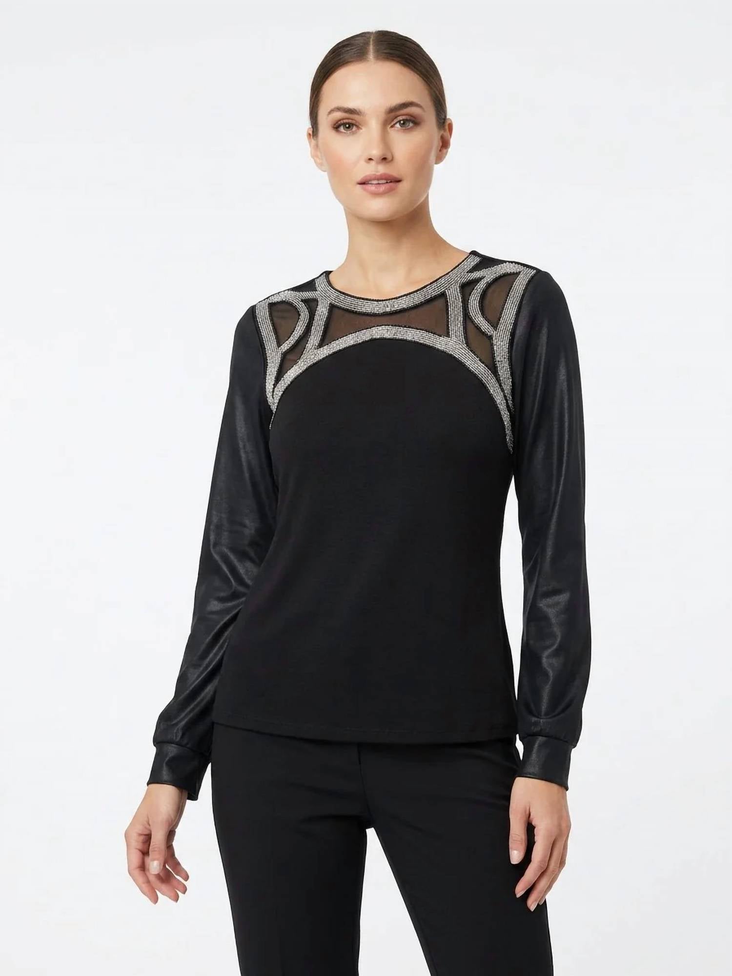 T Bags - Beaded Neck Long Sleeve Sweater