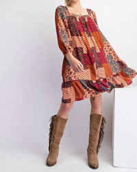 Easel - Patchwork Gauze Woven Dress