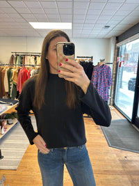 PROJECT SOCIAL T Sielo Cozy Seamed Mock Neck Top in black - women's long sleeve top