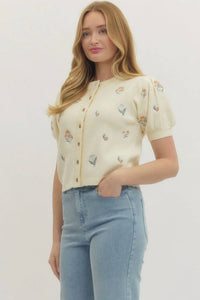 Entro - Floral Embroidered Sweater Top