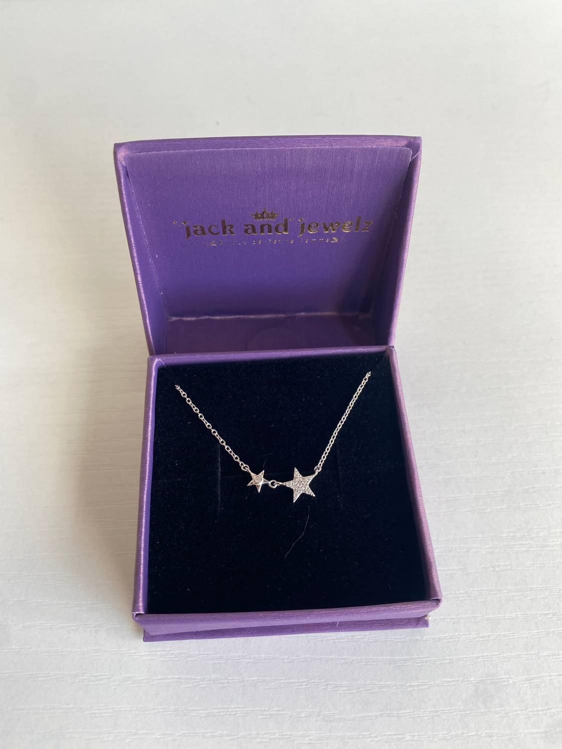 Jack and Jewelz Women's Double Star Pendant Necklace in silver - women's jewelry - detail view