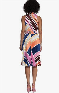 Maggy London - Multi Print High Neck Pleated A-line Dress