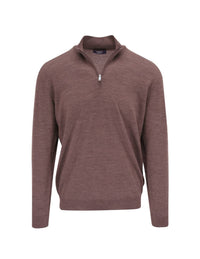 Fedeli Men's Lightweight Wool Quarter Zip Jacket in brown - men's sweater