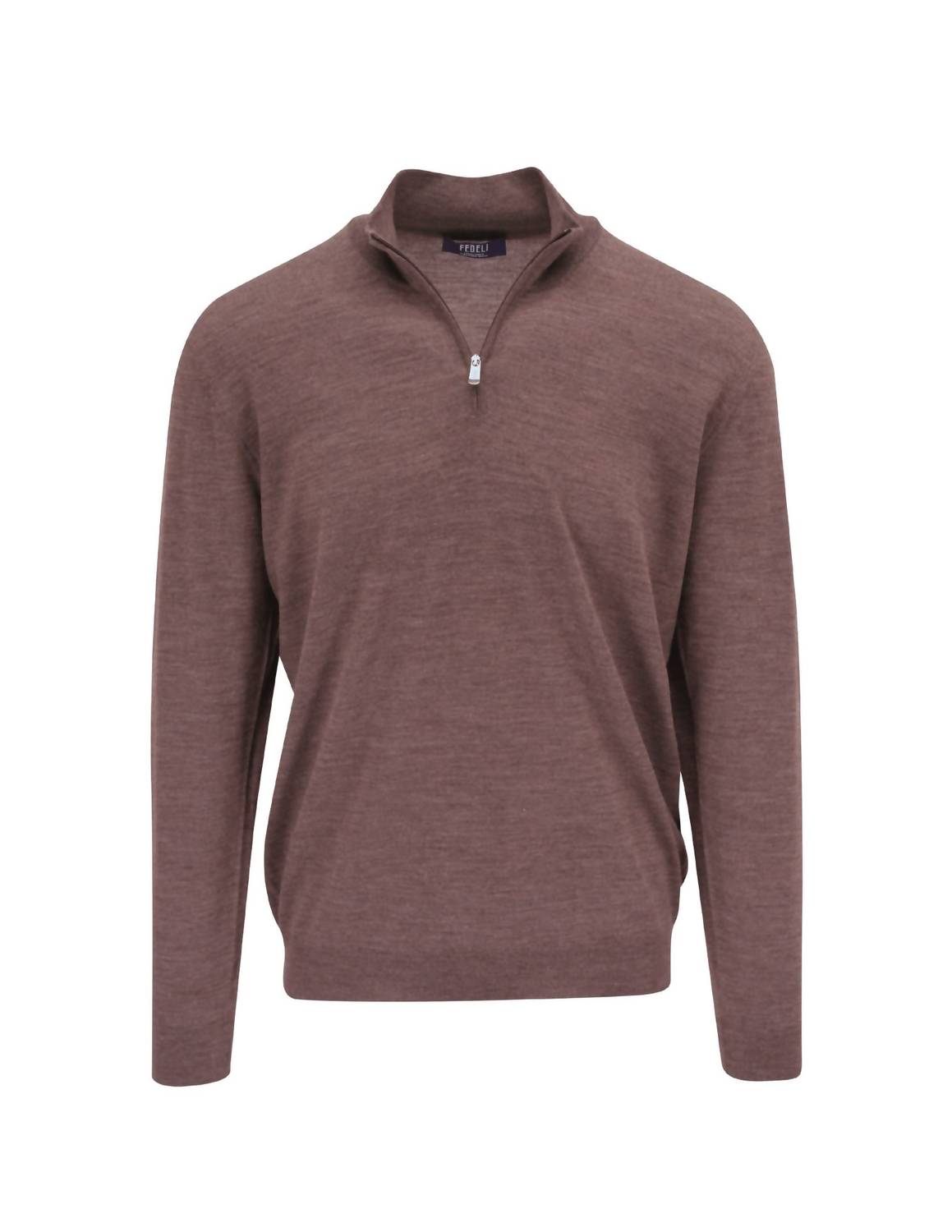 Fedeli Men's Lightweight Wool Quarter Zip Jacket in brown - men's sweater