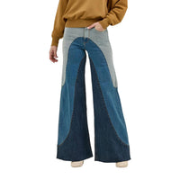 Wrangler Good Groovy Wide Leg Jeans in wavy blue color blocked - women's jeans - alternate view