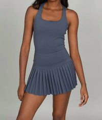 Gold Hinge Criss Cross Back Pleated Tennis Dress in navy - women's dress
