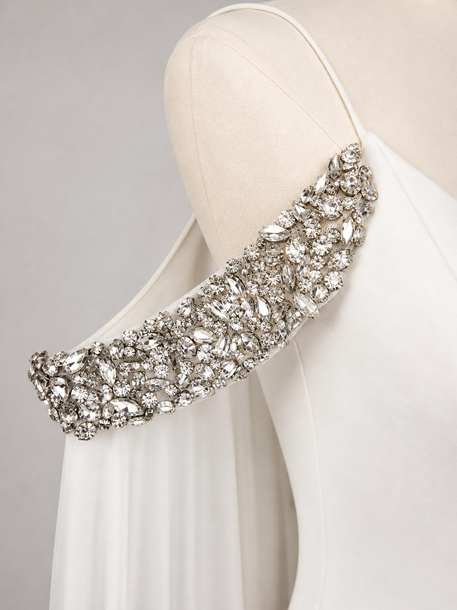 Sherri Hill Plunging V-neck Embellished High Slit Gown in ivory - women's dress - alternate view