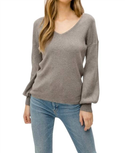 Mystree - Maika Balloon Sleeve V-Neck Sweater