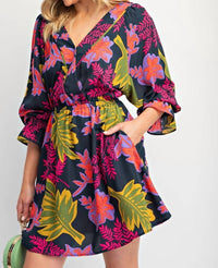 Easel - Printed Wool Peach Woven Surplus Mini Dress
