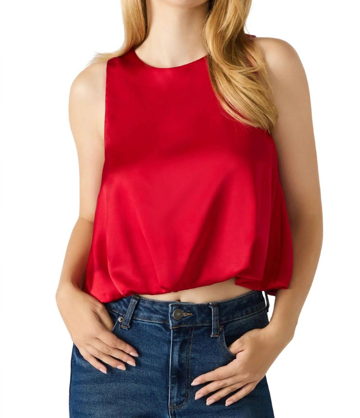 STEVE MADDEN Eve Bubble Hem Satin Top in red - women's shirt