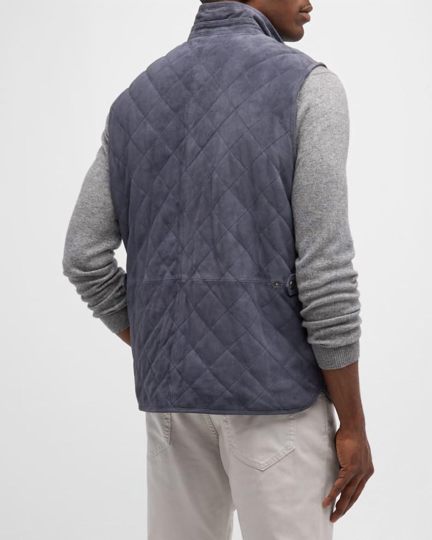 PETER MILLAR Essex Suede Zip Up Vest in grey - men's jacket - alternate view