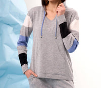 french kyss V-Neck Color Block Hoodie in slate multi - women's top