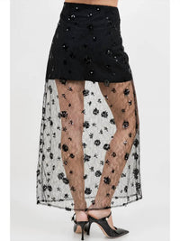 Whiteroom+Cactus - Semi Sheer Sequined Lace Midi Skirt