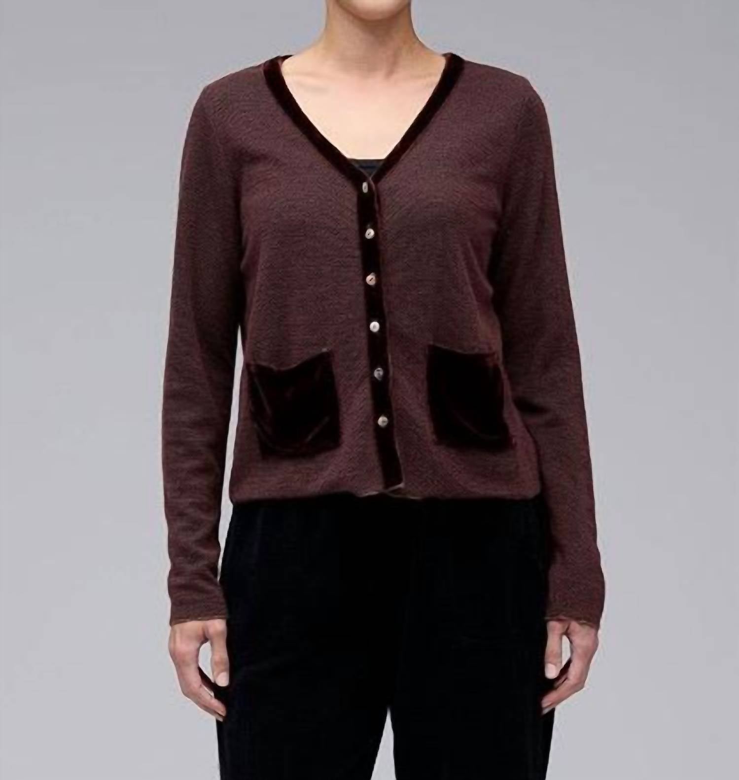 cut loose Marble Sweater Cardigan Top in cola - women's cardigan