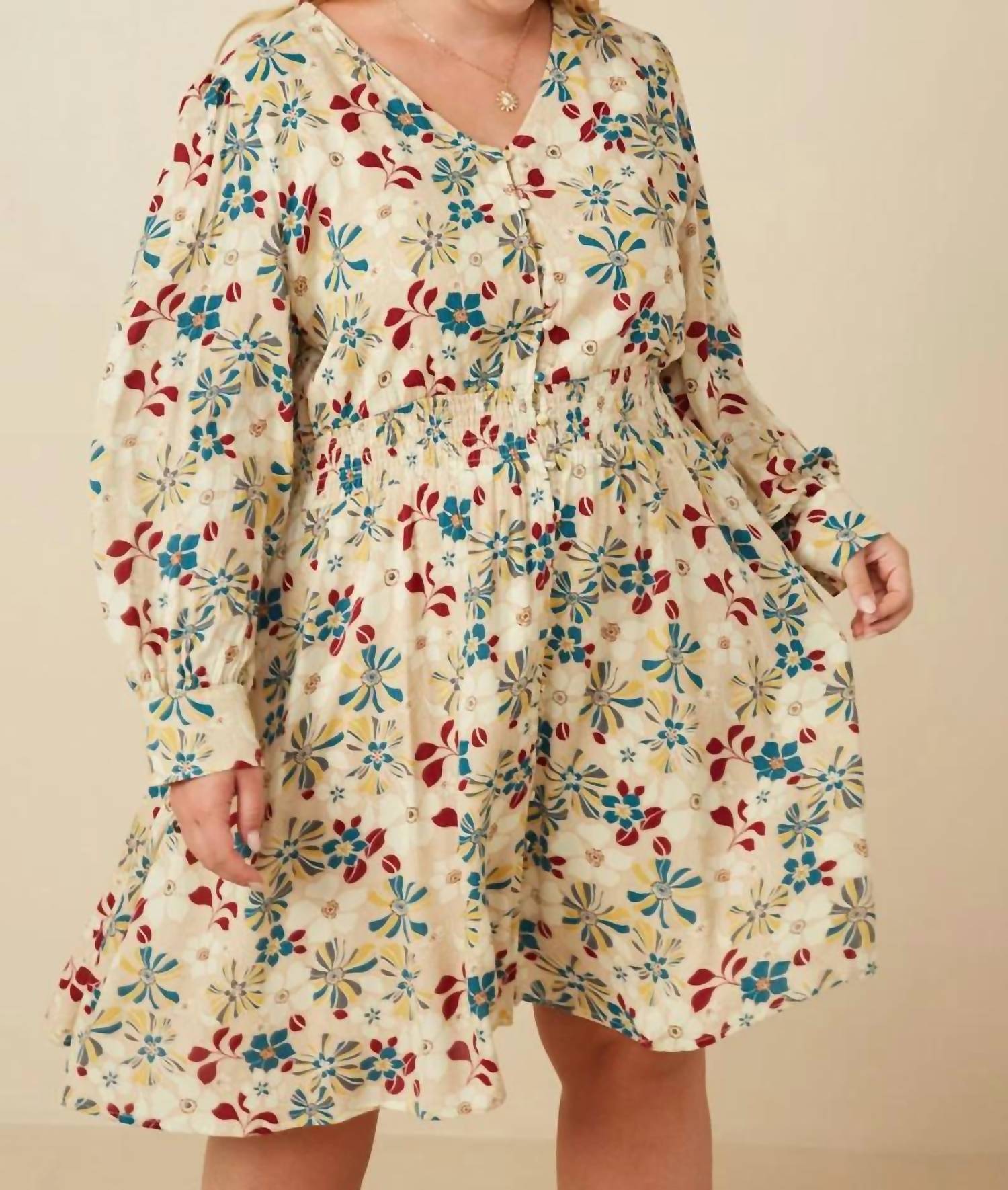 Hayden La - Floral Print Button Up Smocked Dress