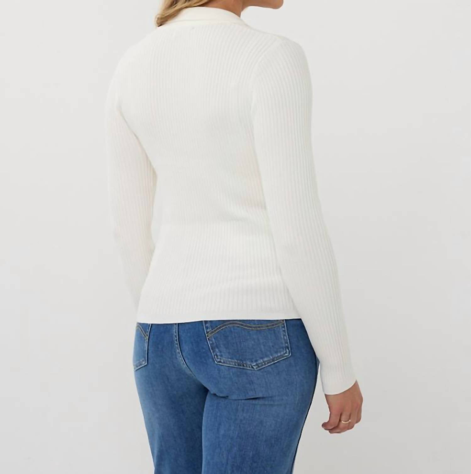 ESQUALO Button Up Sweater Cardigan Top in off white - women's sweater - detail view