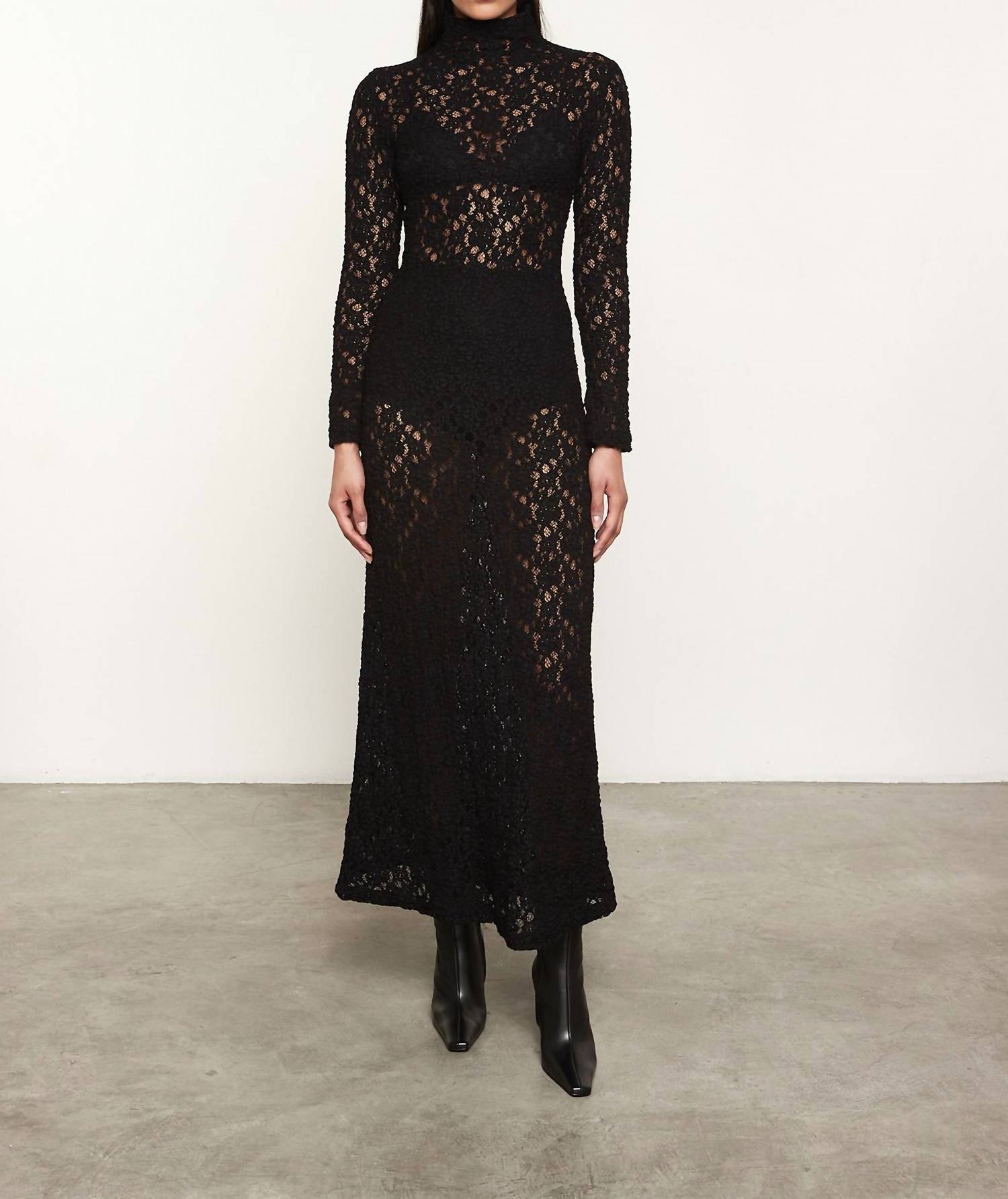 Enza Costa - PUCKERED LACE MOCK NECK DRESS
