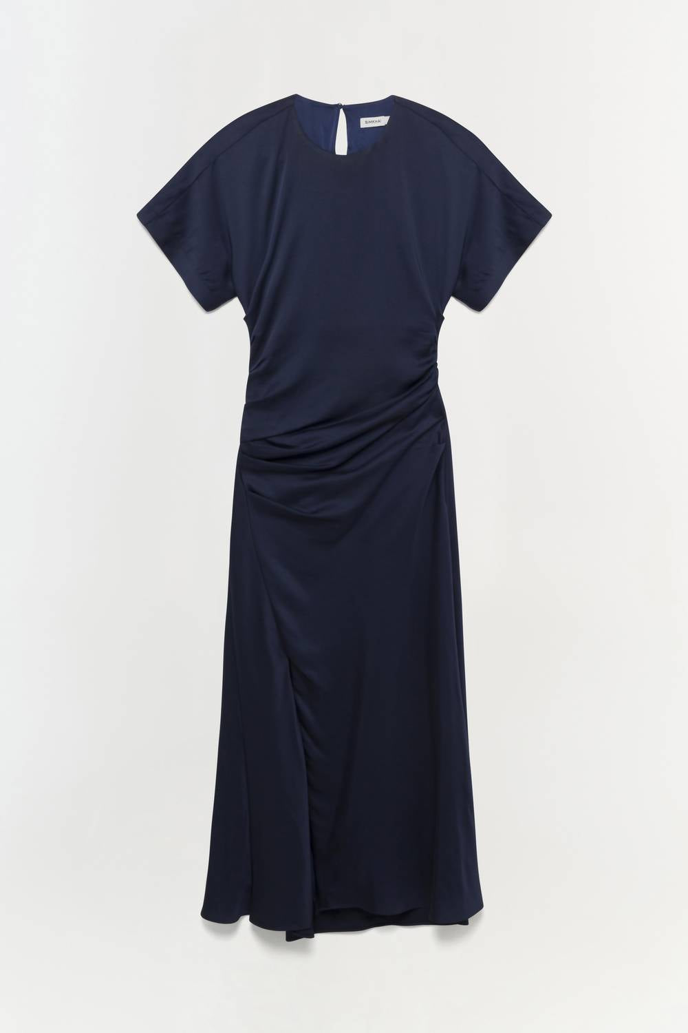 JONATHAN SIMKHAI Marabella Short Sleeve Draped Midi Dress in midnight - women's dress - view 6