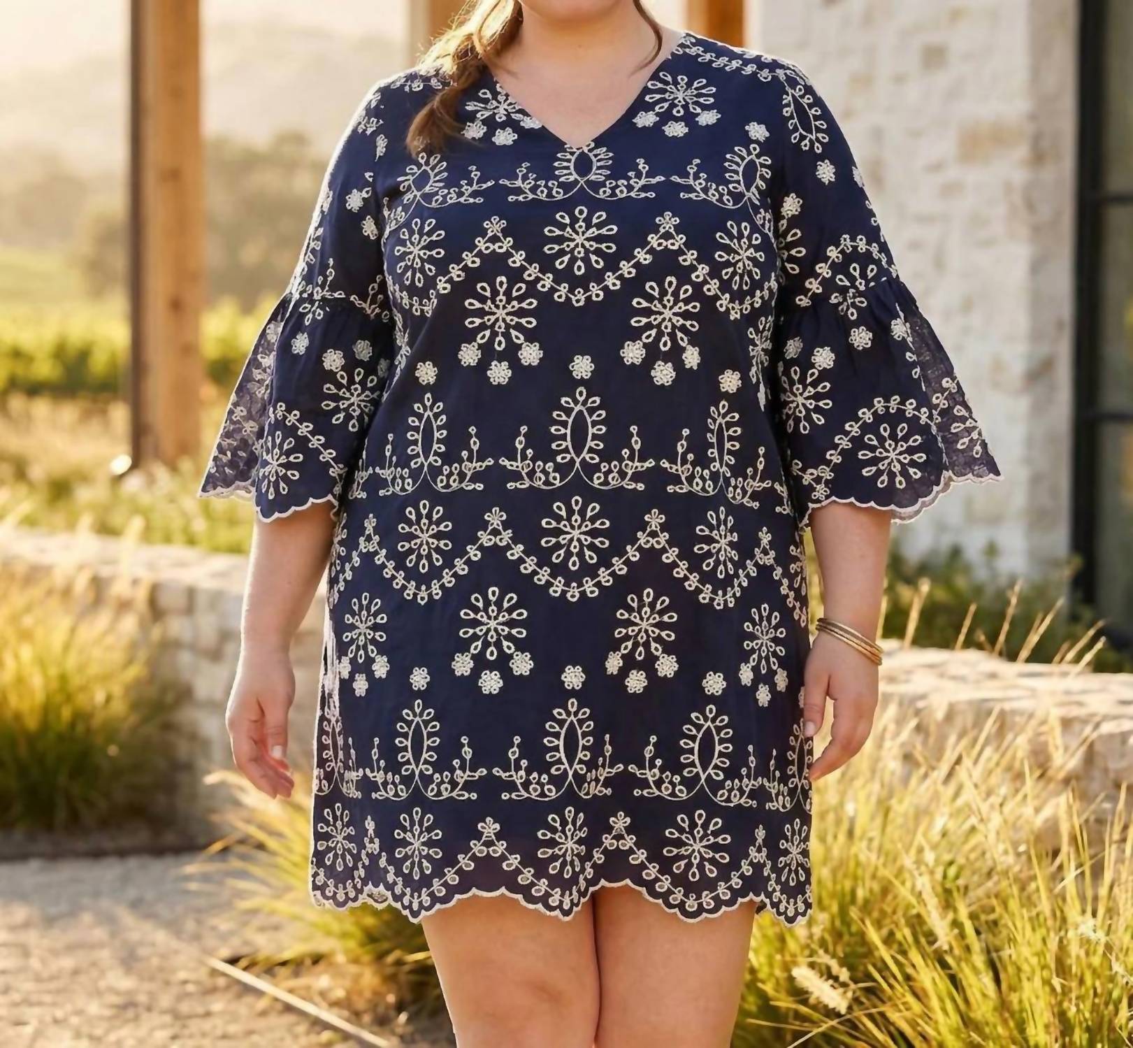 Karen Kane - Flare Sleeve Embroidered Dress - Plus