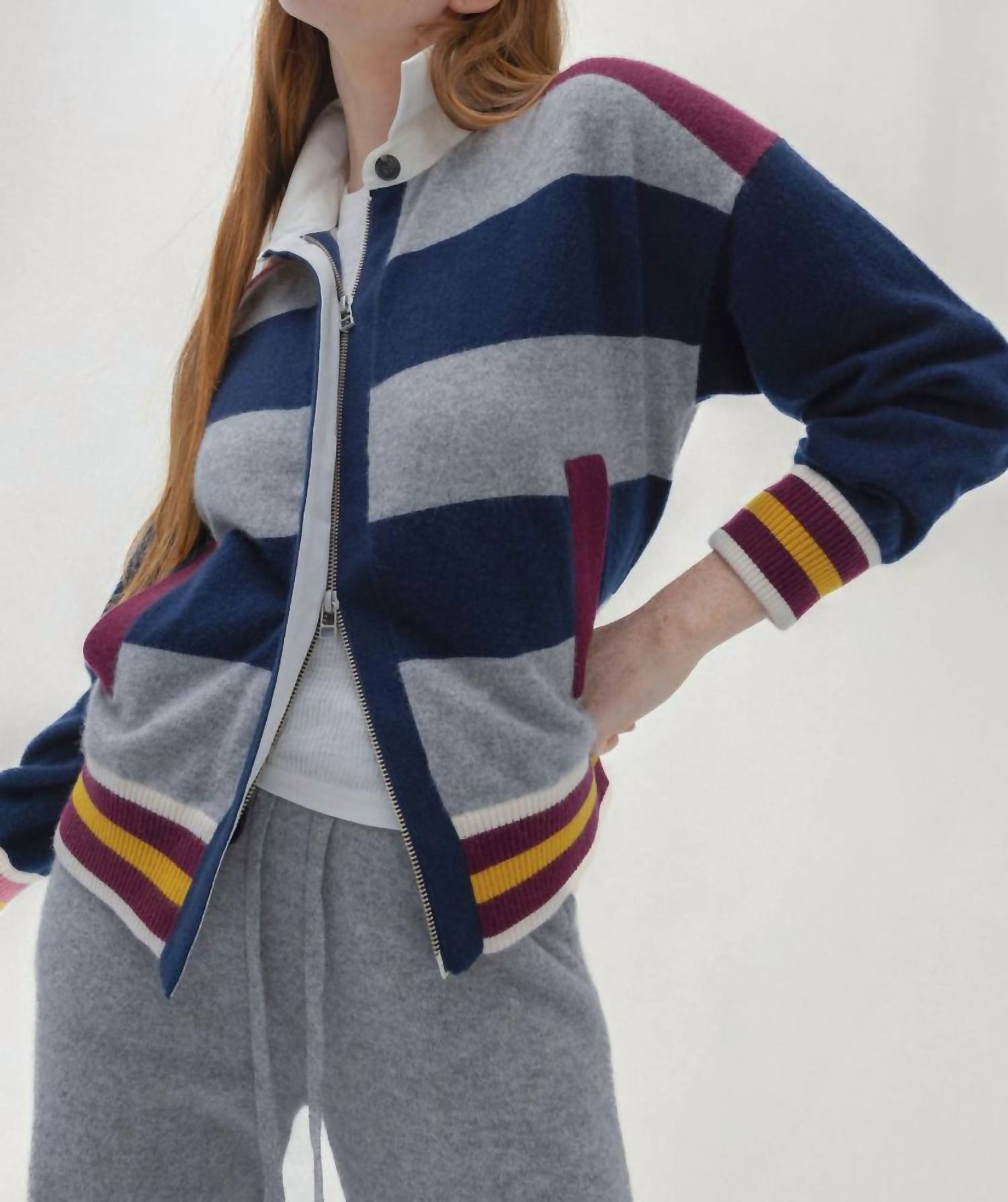 Naked Cashmere Rugby Bomber Jacket in husky mult - women's jacket - alternate view