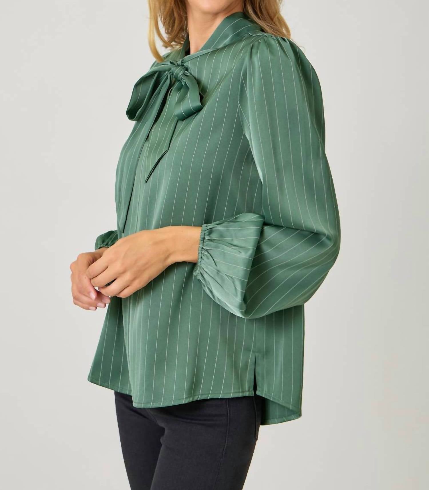 Mystree - Ribbon Tie Stripe Shirt