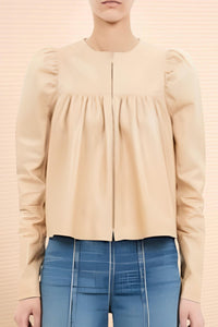 Ulla Johnson Anouk Zip Up Leather Jacket in alabaster - women's jacket