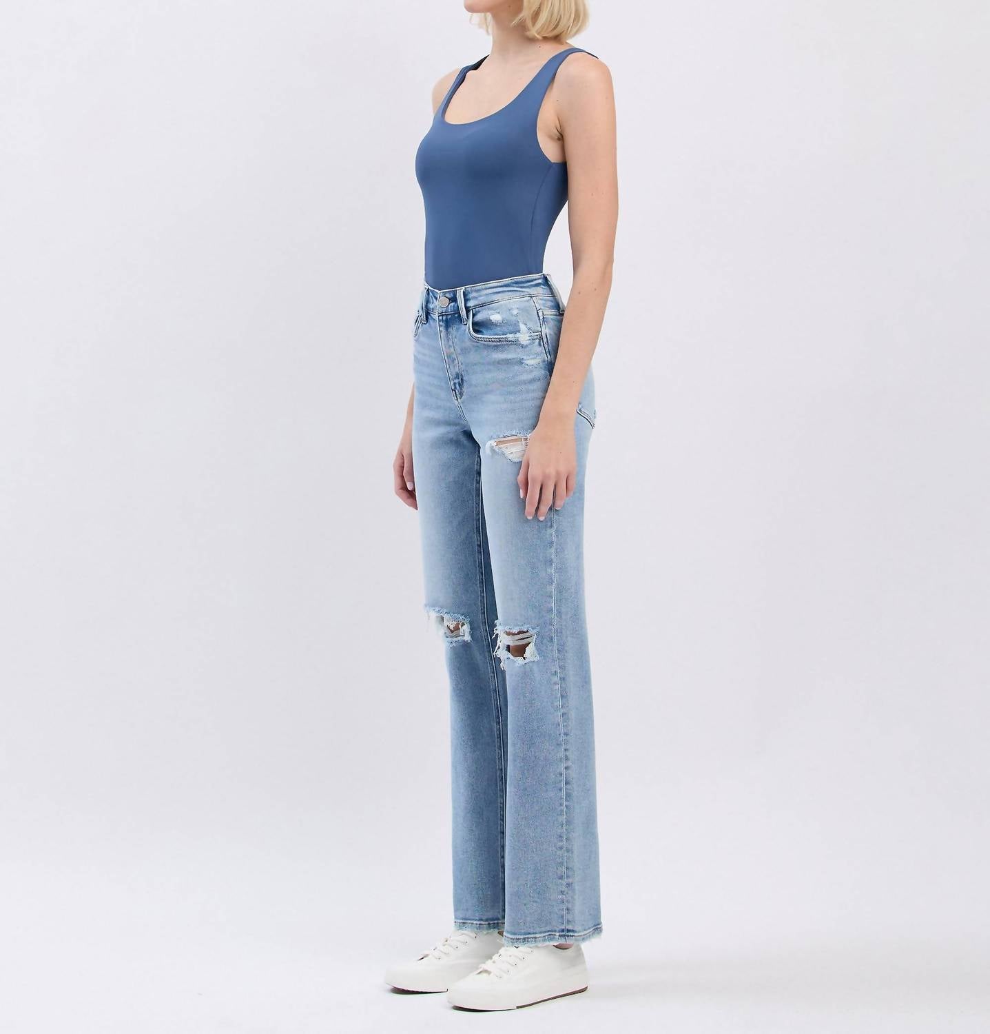 Lovervet - High Rise Distressed Straight Jeans