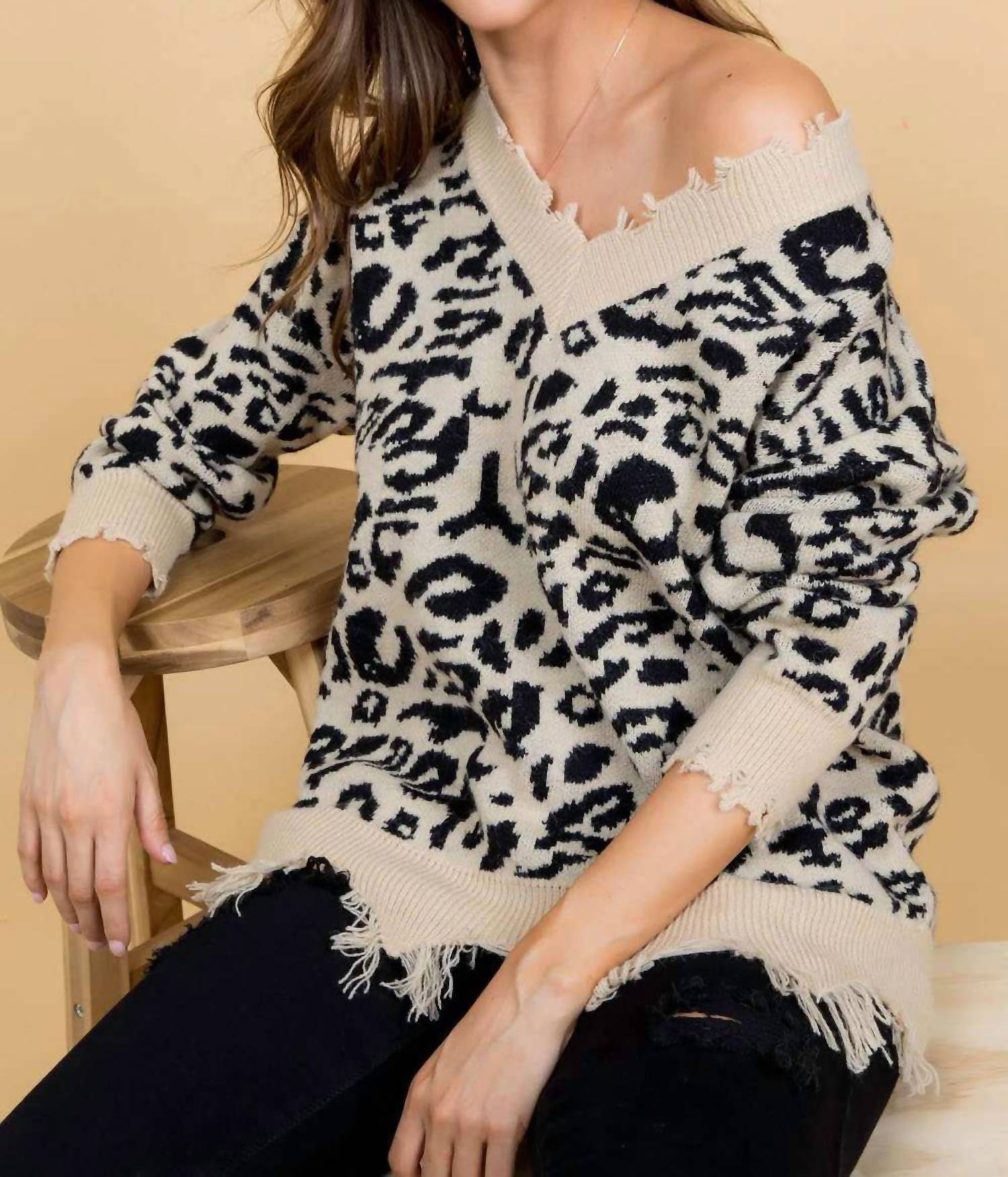 Mainstrip - Frayed Leopard Sweater