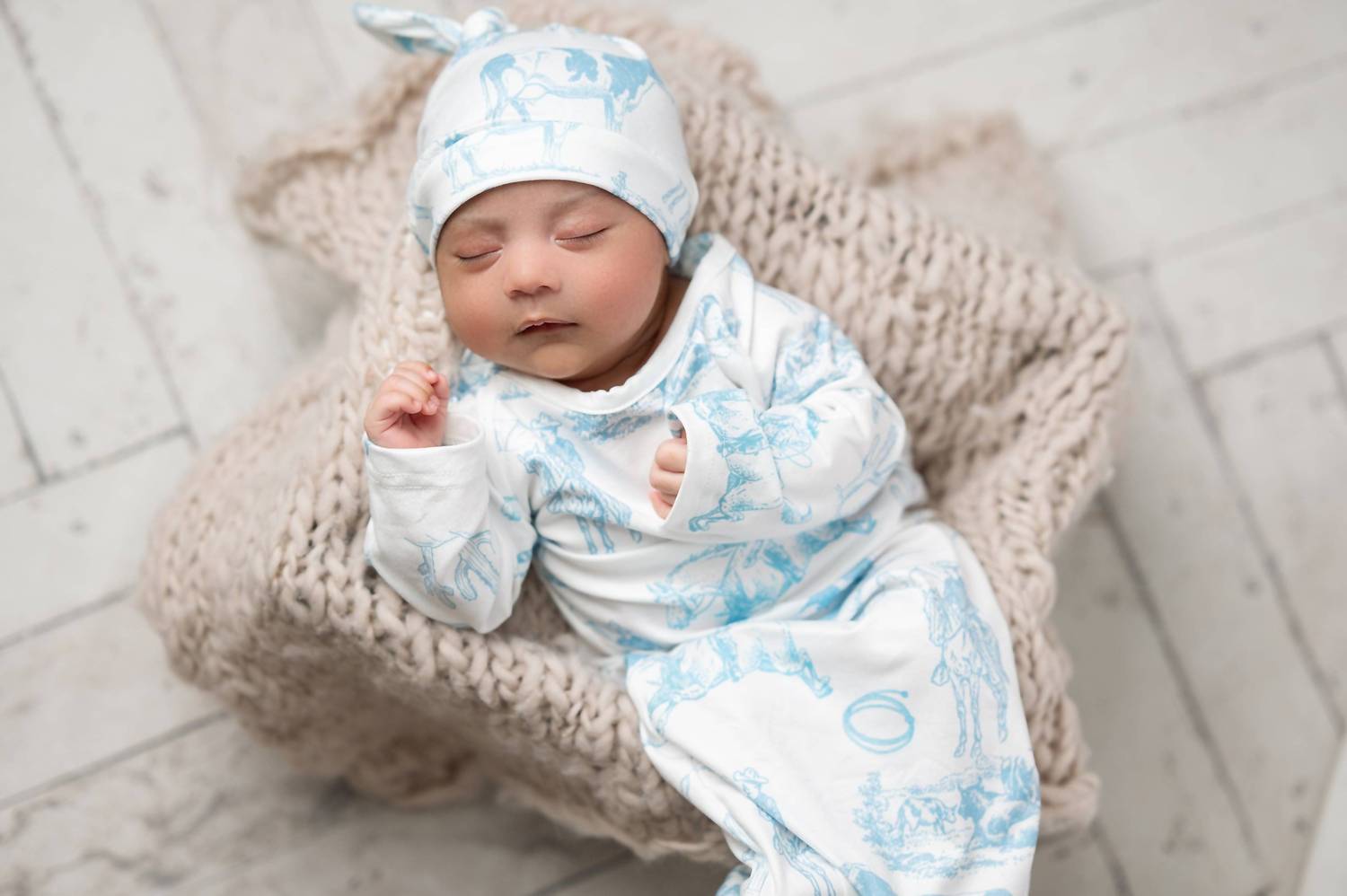Adorable Sweetness - Infant's Cowboy Baby Gown And Hat Set