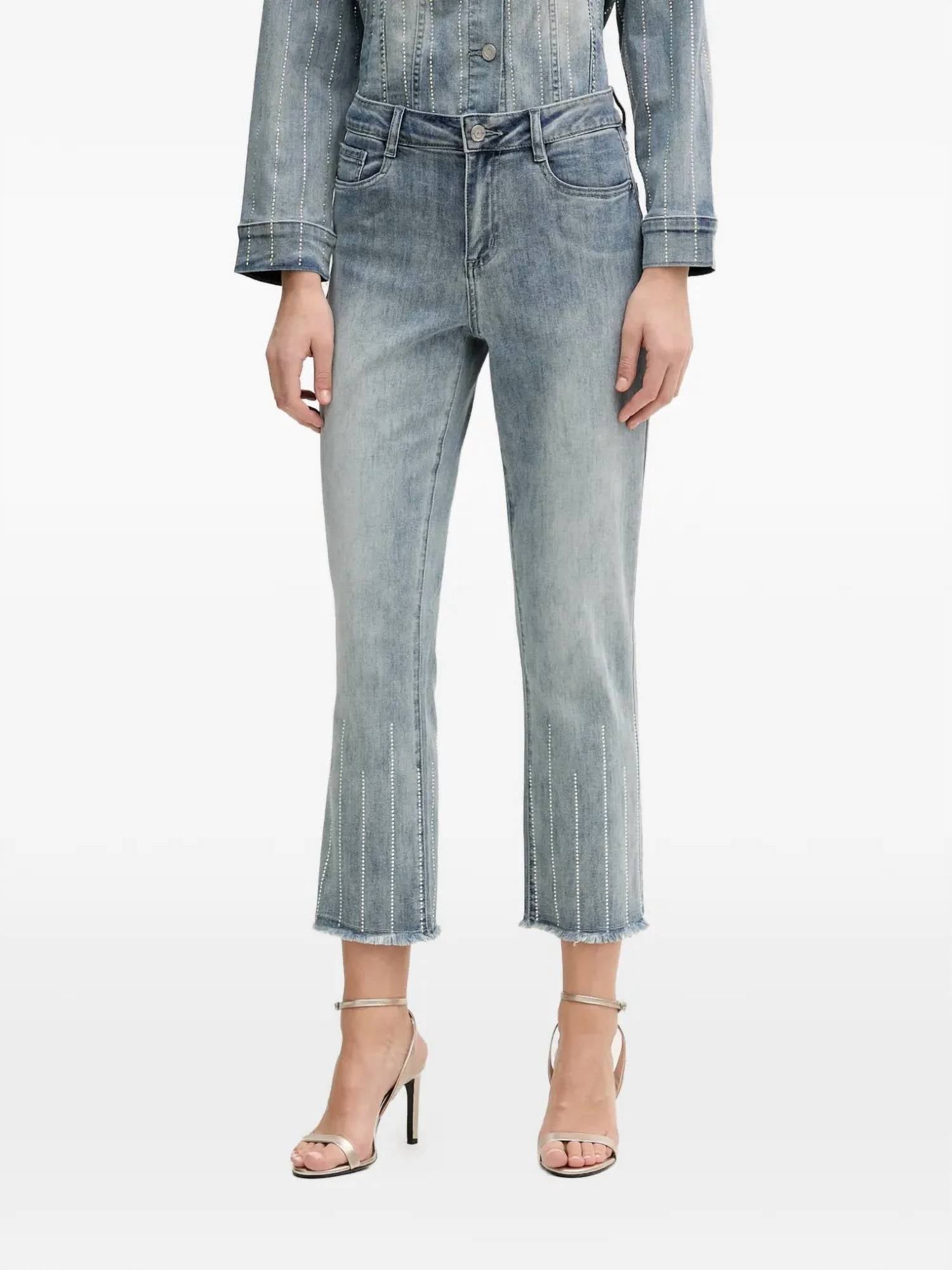 Joseph Ribkoff - Rhinestone-detail Frayed Jeans