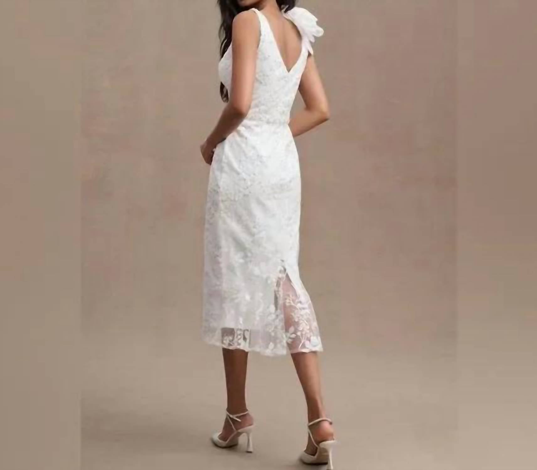 Mac Duggal - Beaded Floral Tea Length Gown