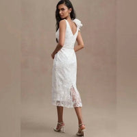 Mac Duggal - Beaded Floral Tea Length Gown
