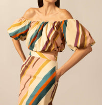 ADRIANA DEGREAS Organic Stripes Off-The-Shoulder Blouse in multi stripes - women's blouse - alternate view