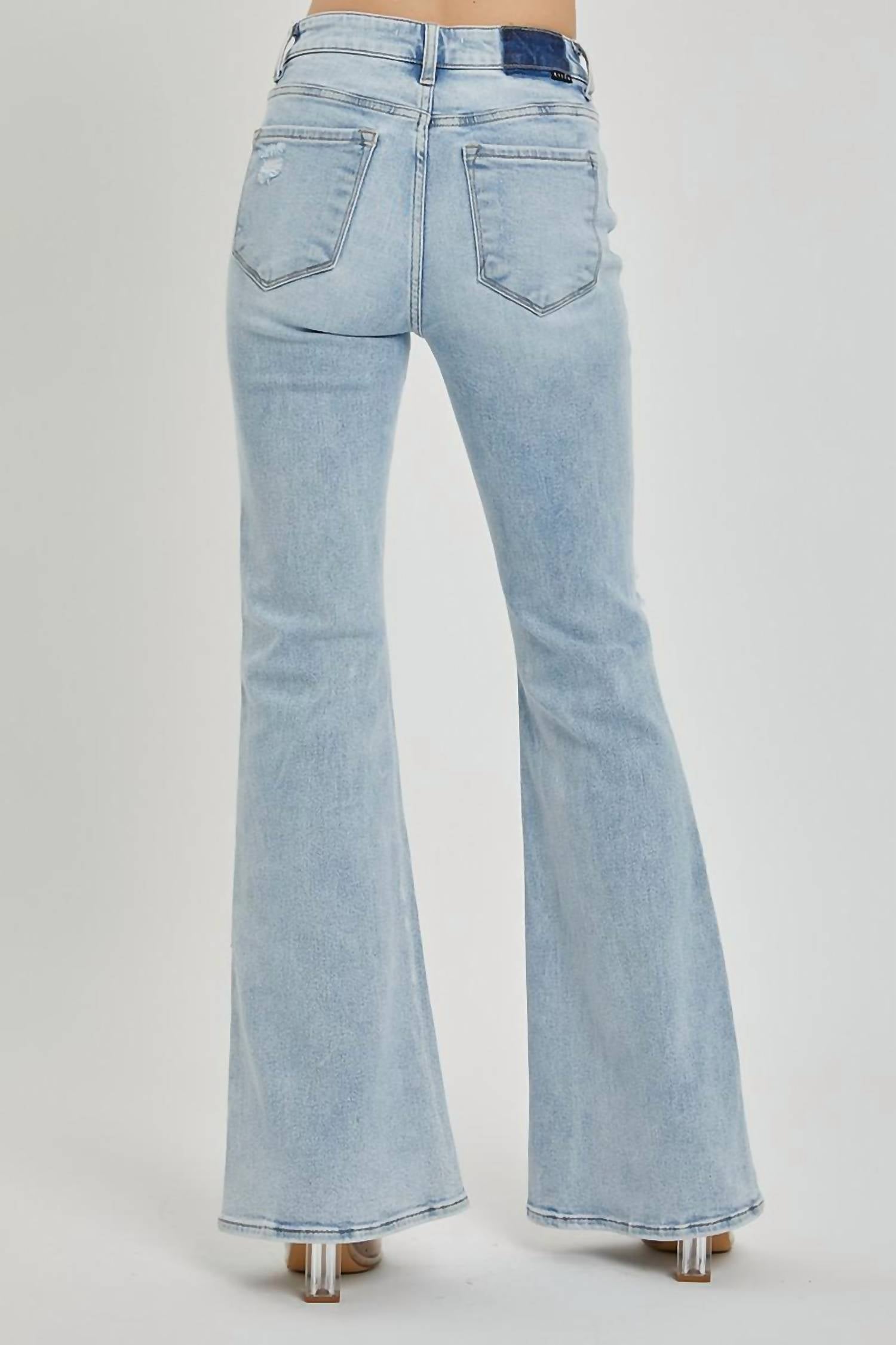 Risen - Mid Rise Button Down Flare Jeans