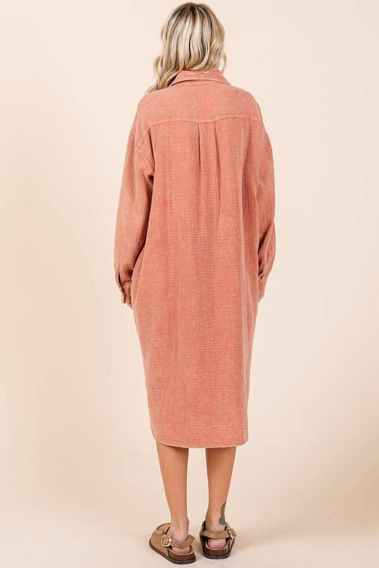 Mittoshop - Mineral Wash Cotton Gauze Midi Shirt Dress